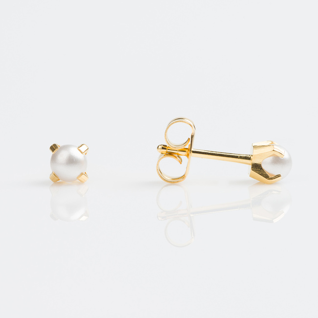Tiny Tips Earrings - 4mm Gold Plated White Pearl