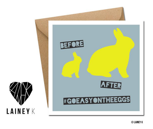 Lainey K Easter Card: Before After - Go easy on the eggs EASTER