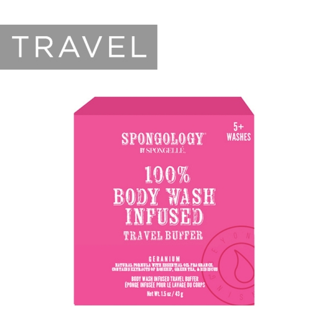  100% Body Wash Infused Travel Buffer-Geranium