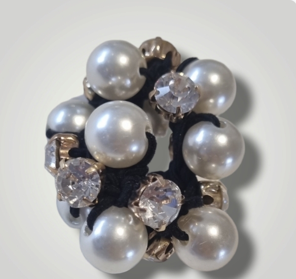 navy pearl diamond scrunchie