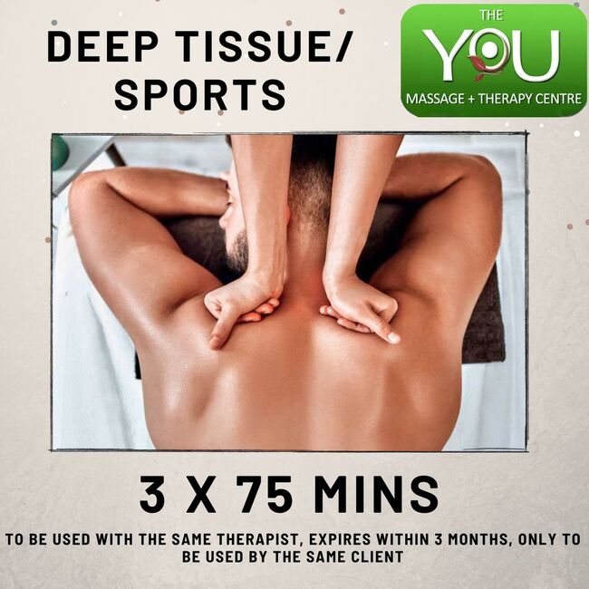 15% OFF 3x75 min Deep Tissue/Sports to be booked with the same therapist 