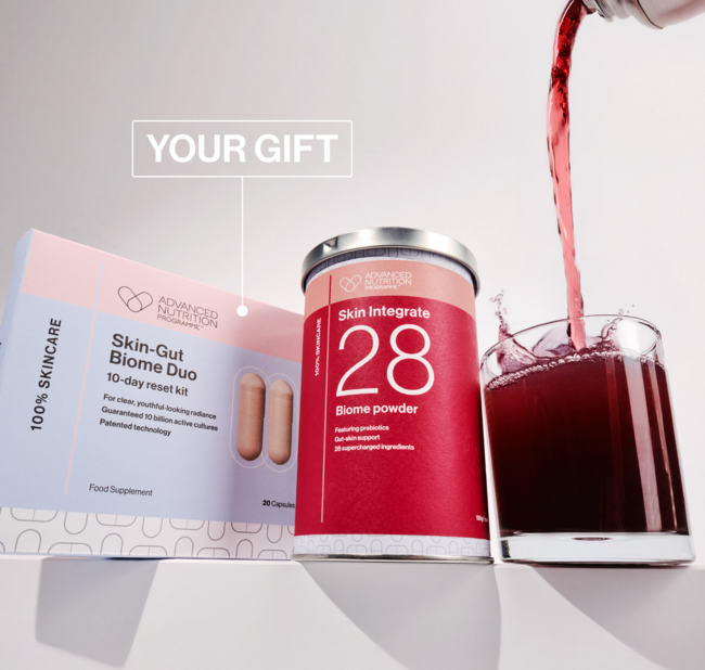  Skin Integrate 28 Biome Powder , receive a free Skin–Gut Biome Duo.