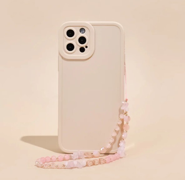 Beaded phone strap - pink & gold