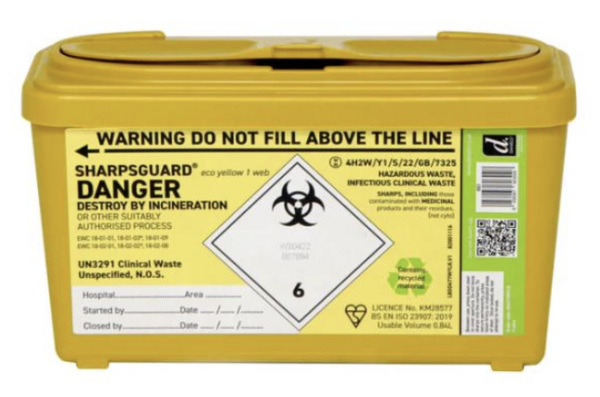 Sharpsguard Yellow 1 Ltr Sharps Bin
