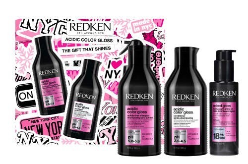Redken Acidic color gloss ( ACG ) Christmas Gift set , for color treated Hair ,Shampoo, conditioner & leave in heat protector with Glass like Shine