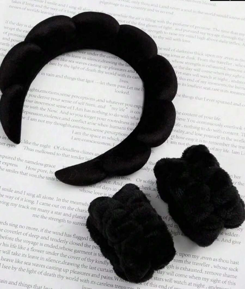 3 pcs Solid Bath Headband & Wrise band set
