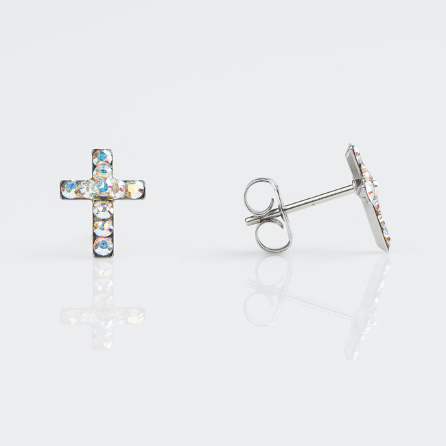 Sensitive Earrings - Steel Cross AB Crystal