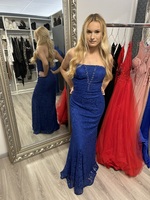 Abendkleid Blau Spitze Trägerlos S/M