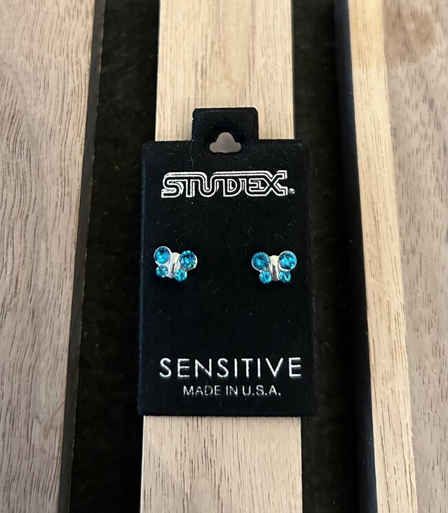 Blue Zircon Butterfly Earrings (silver)
