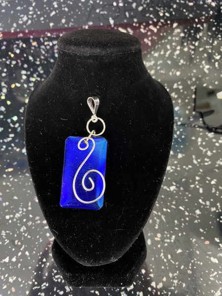 J Blue Dichroic oblong necklace