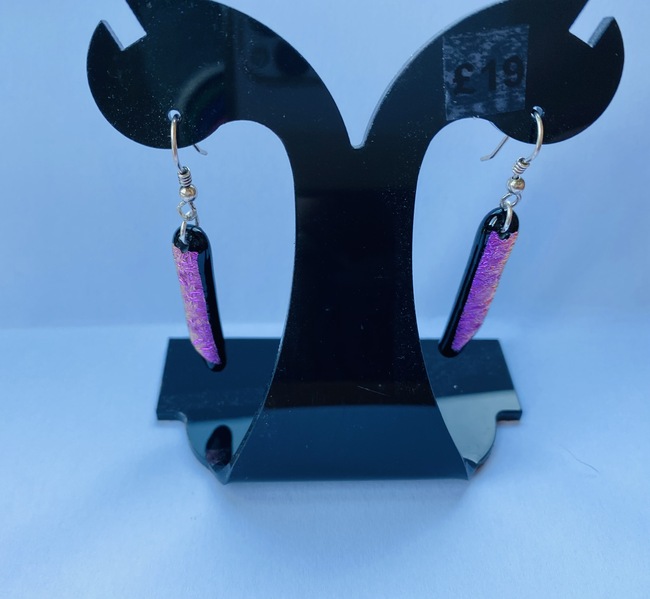 J Earring Pink Dichroic glass