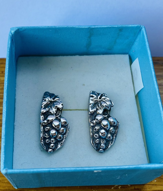 J Sterling silver grape studs made from cutlery