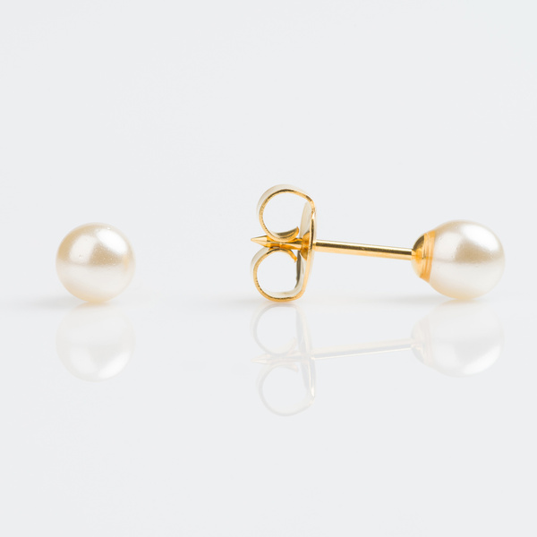 Gold Plated 5mm Earrings - White Pearl