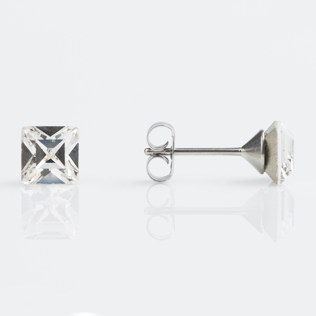 Sensitive Earrings - 6mm Steel Crystal Square