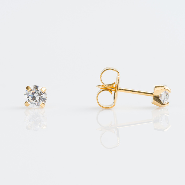 Gold Plated 4mm Earrings - Cubic Zirconia