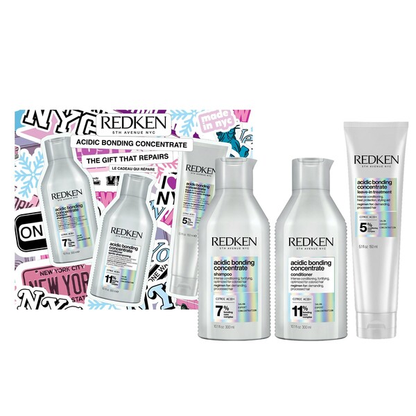 Redken Acidic Bonding Concentrate  (ABC) Christmas Gift Set A citrus based Shampoo + Conditioner + Treatment Set the ultimate in damage hair repair