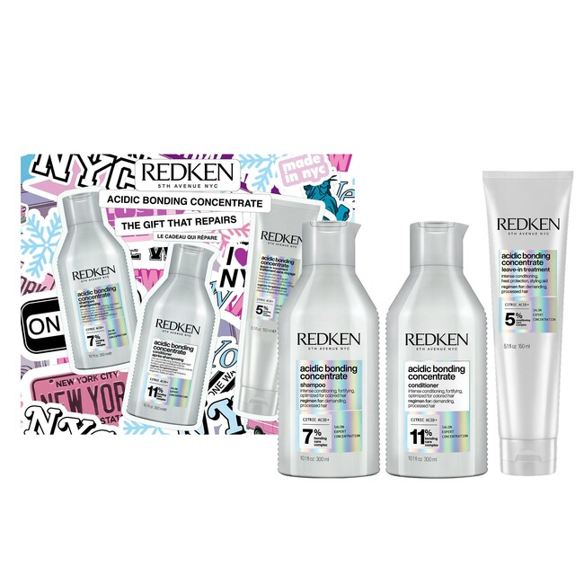 Redken Acidic Bonding Concentrate  (ABC) Christmas Gift Set A citrus based Shampoo + Conditioner + Treatment Set the ultimate in damage hair repair