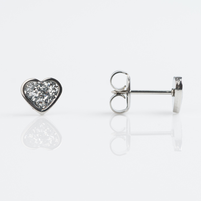 Sensitive Stainless 6x6mm Heart Earrings - Glitter Clear