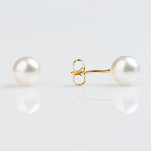 Gold Plated 7mm Earrings - White Pearl