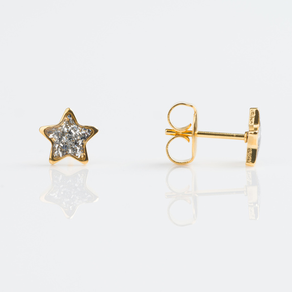Gold Plated Star Earrings - Glitter Clear