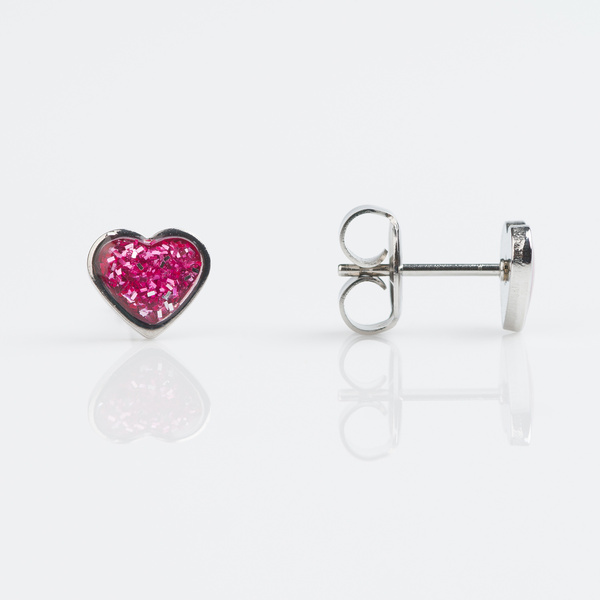 Sensitive Stainless 6x6mm Heart Earrings - Glitter Pink