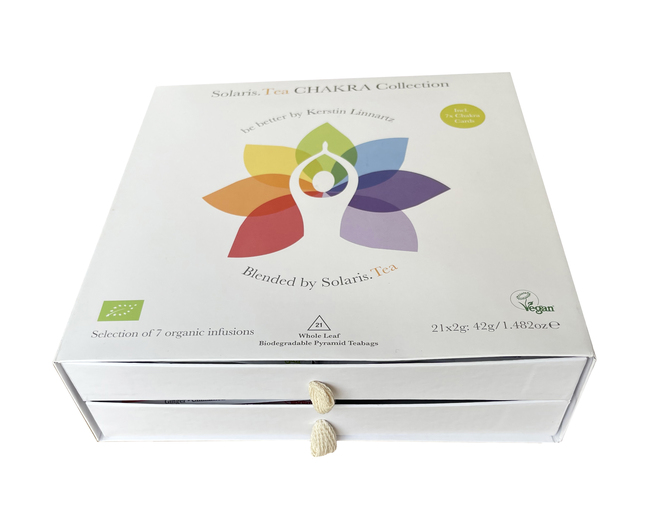    🎁 CHAKRA Collection Geschenkset - 21 biologisch abbaubare Pyramiden-Teebeutel (einzeln verpackt), 42g
