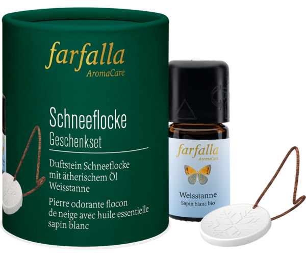    🎁 Geschenkset Schneeflocke, ätherisches Öl Weisstanne & Duftstein