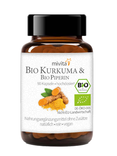 Bio Kurkuma mit schwarzem Bio Pfeffer (Piperin) [Nahrungsergänzungsmittel]