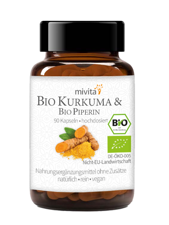 Bio Kurkuma mit schwarzem Bio Pfeffer (Piperin) [Nahrungsergänzungsmittel]