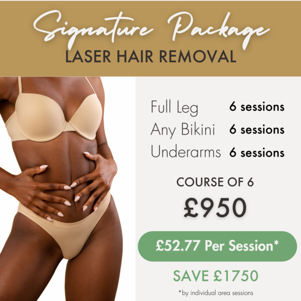 Women's Full Leg, Any Bikini & Underarms LHR Package (£52.77 per session)