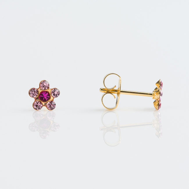 Tiny Tips Earrings - Gold Plated Daisy Light Fuchsia