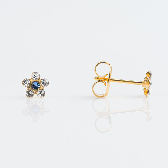 Tiny Tips Earrings - Gold Plated Sept Sapphire Daisy