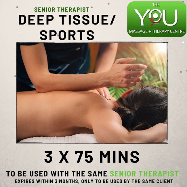 15% OFF 3x75 min Deep Tissue/Sports to be booked with the same Senior therapist 