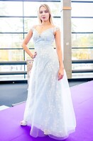 Abendkleid Hellblau mit Blümchen S/M