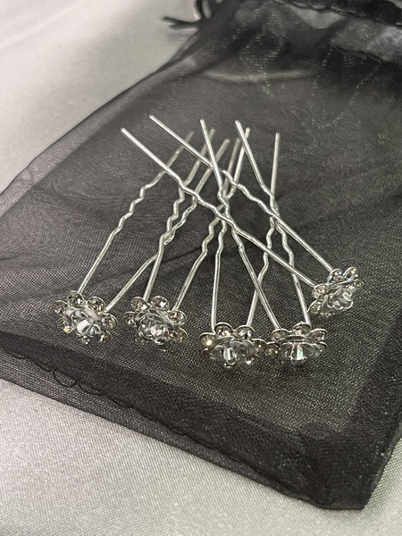 Diamonte Silver Roses  Set of 5 Hair Pins