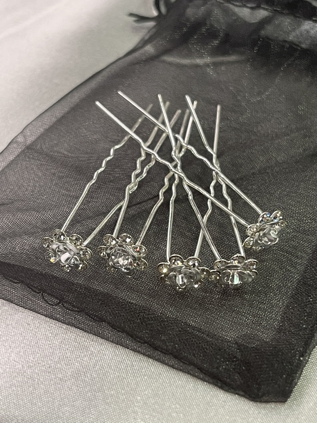 Diamonte Silver Roses  Set of 5 Hair Pins