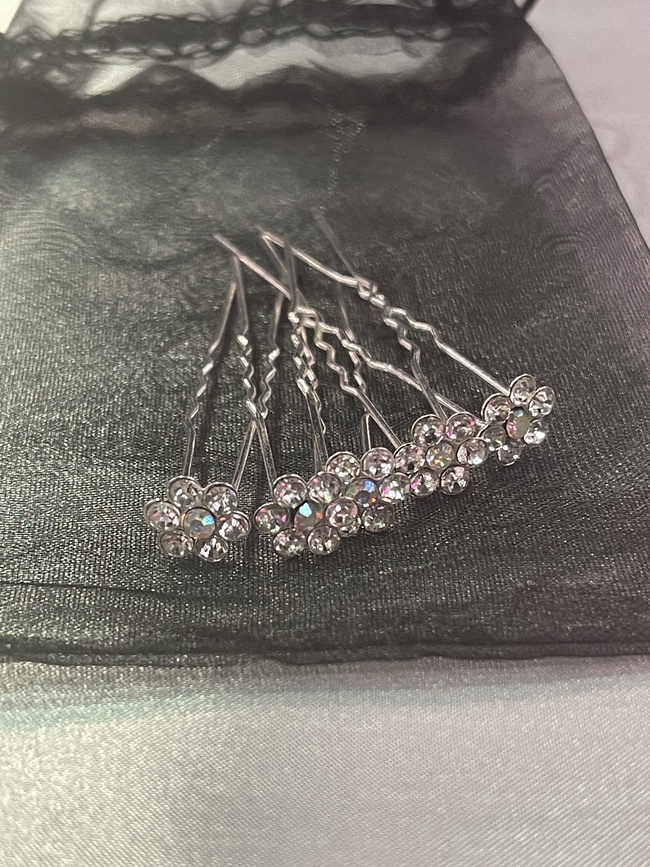 Diamonte Silver Flowers  Set of 5 Hair Pins