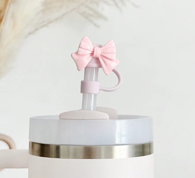 Pink bow straw cover