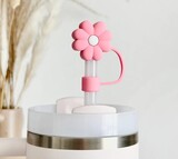 Pink & white daisy straw cover