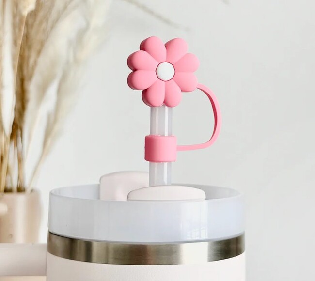 Pink & white daisy straw cover